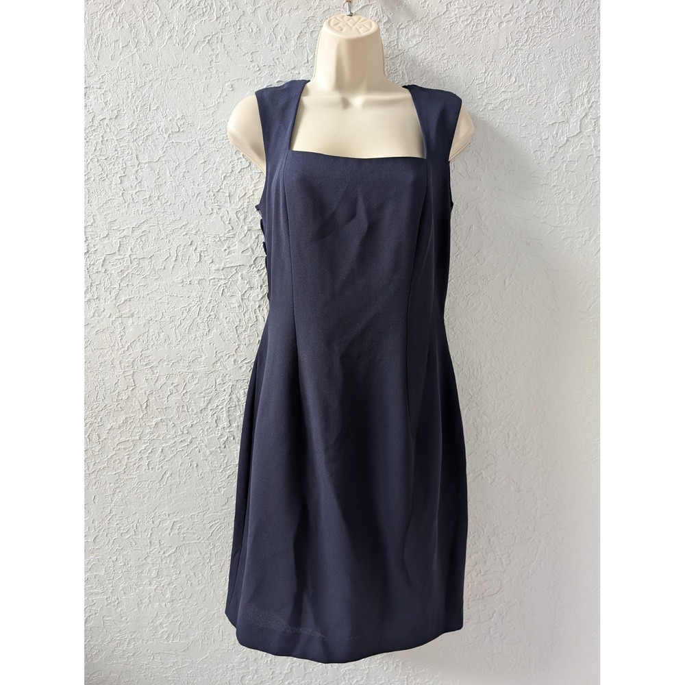 Laundry by Shelli Segal Dress Womens 6 Navy Blue Sheer Floral Embroidered Back